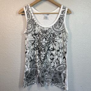VTG RXB Tank Women L White Graphic Embellished Lightweight Tattoo 2000s Y2K